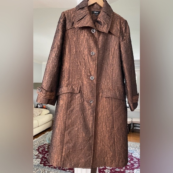 Flair women’s bronze brawn/ Copper , textured Crinkle effect size M long Jacket - Picture 1 of 10